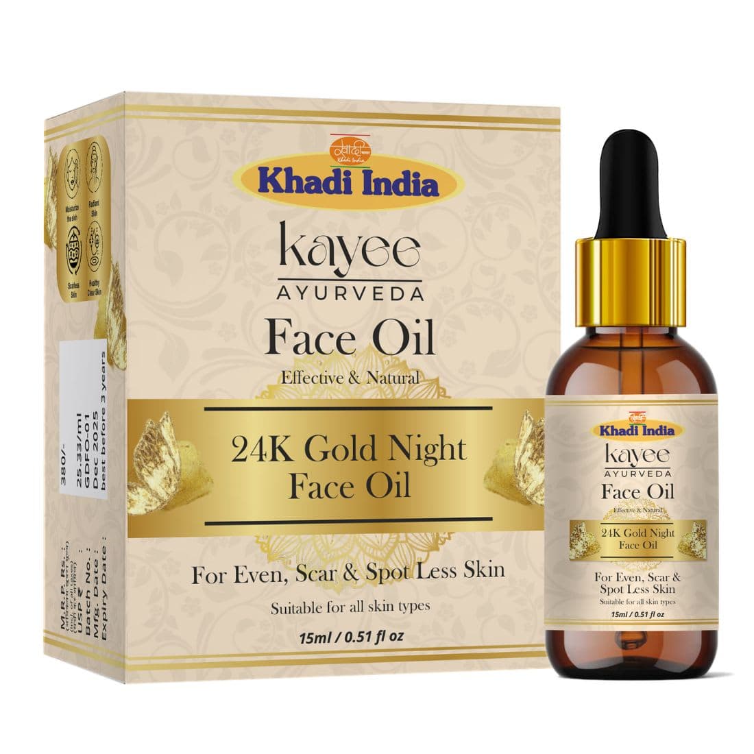 Kayee Ayurveda Khadi 24 K Gold Night Face Serum 15 ML Essential Oil 15ml